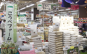 こうべファームの新米を催事販売するダイエー藤原台店（神戸市北区）