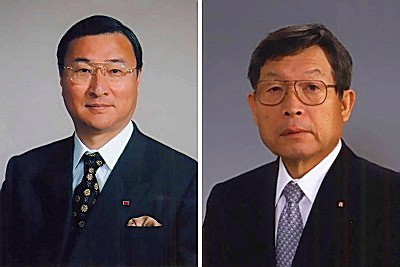 キッコーマン・染谷光男社長（左）、理研ビタミン・堺美保社長（右）